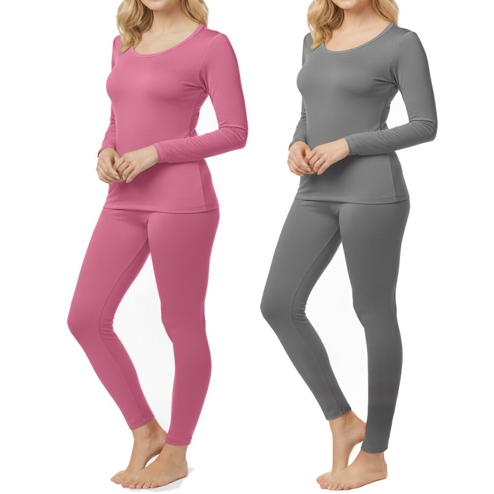 Women’s Microfiber Thermal Underwear Set 2 Pack – Warm Long Johns Top & Bottom